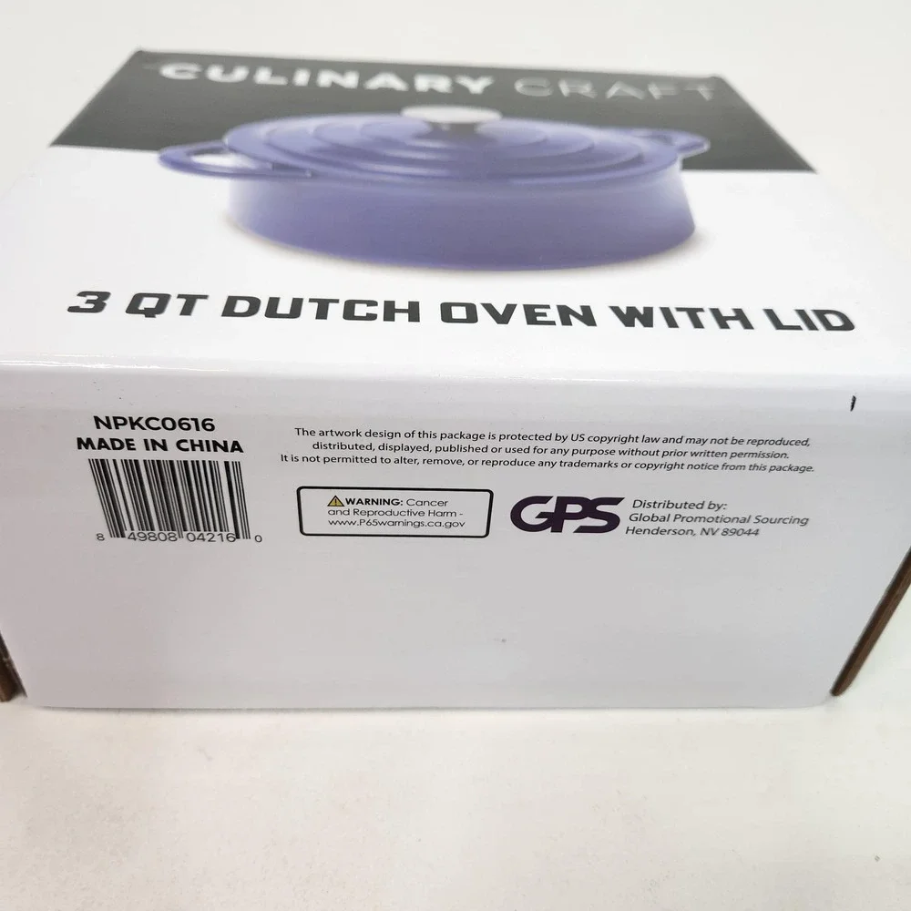 Culinary Craft 3 Qt Dutch Oven With Lid Blue Cast Iron New Casserole Pan Kitchen